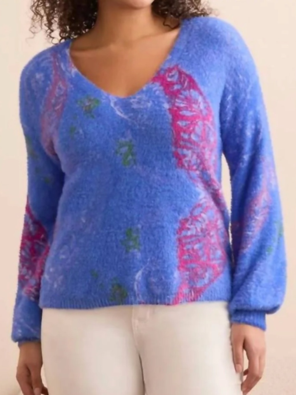 Tribal Jeans Multi Colored Fuzzy Sweater